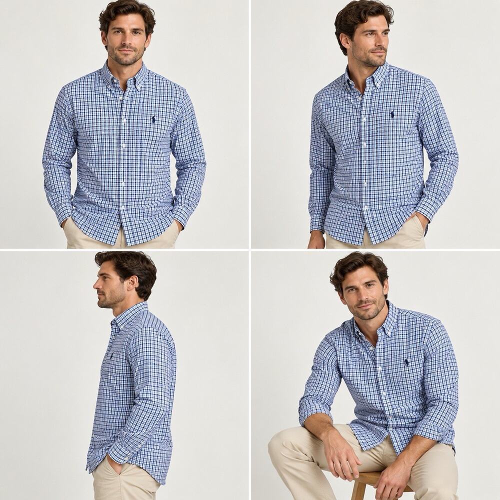 Ralph Lauren Performance Button Down Shirt Men’s XL Blue White Check Long Sleeve